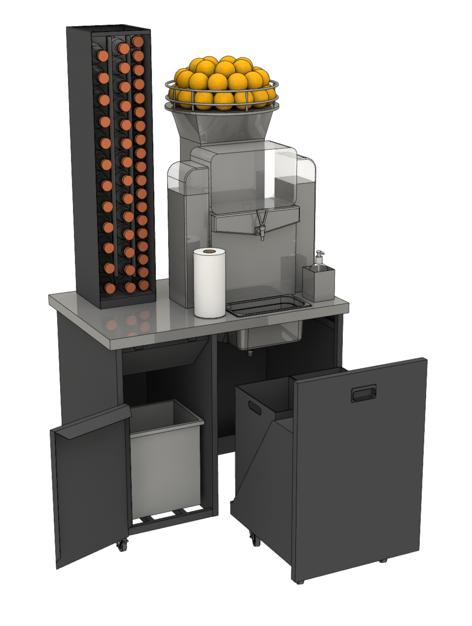 jus orange presse machine presse agrumes self-service meuble Larbaletier
